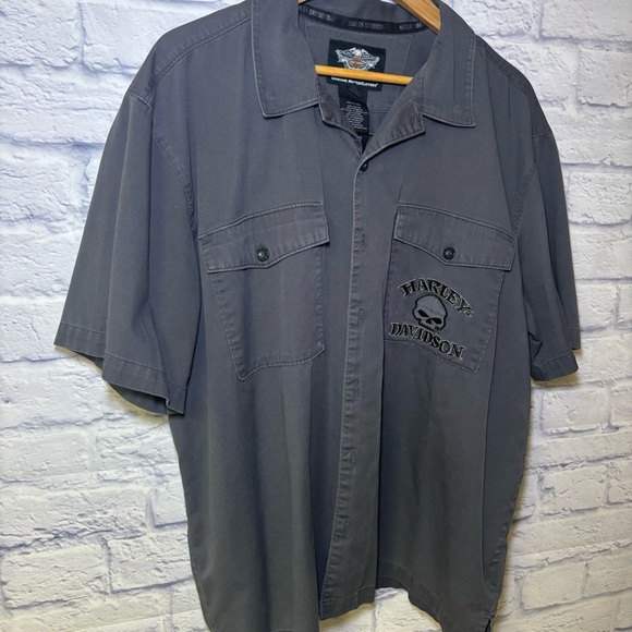 Harley-Davidson Willie G Skull Gray Garage Mechanic Embroidered Button Shirt XL - Picture 7 of 13
